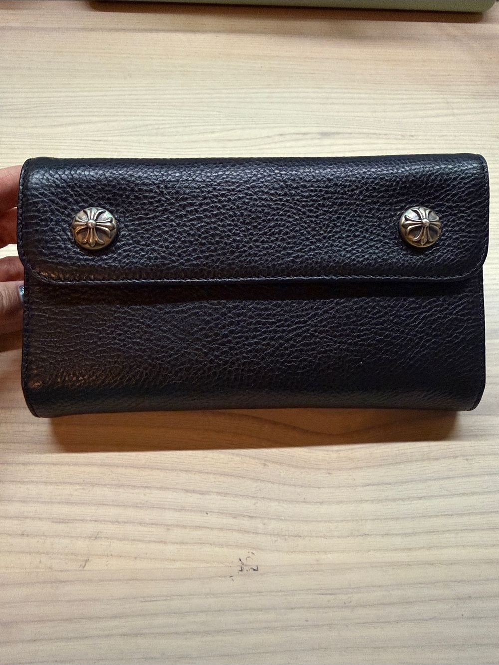 Chrome Hearts Black Leather Wallet with Cross Metal Studs